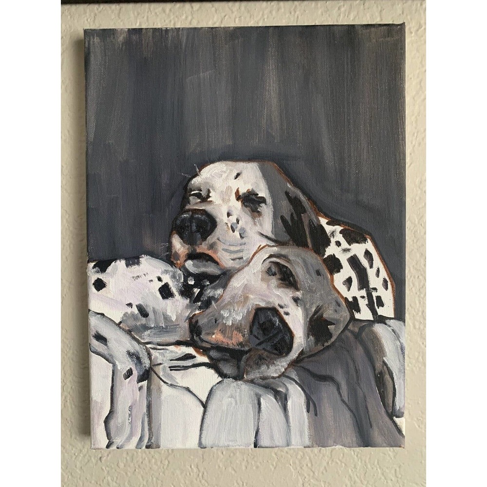 original oil painting Dalmatians signed Liam Matthew 9 x 12